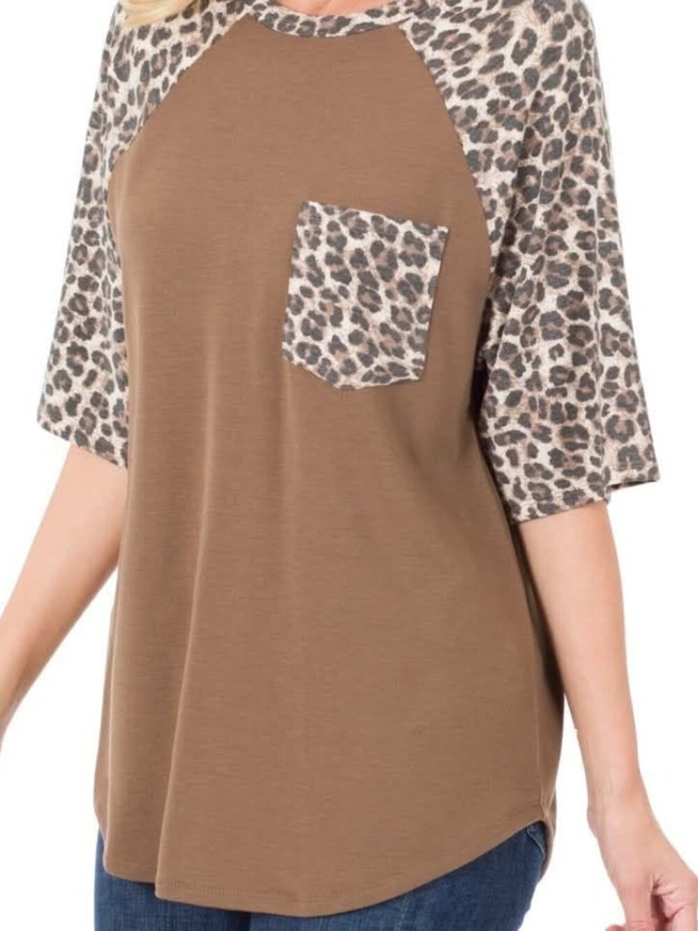 Mocha Leopard Pocket and Sleeve Top
